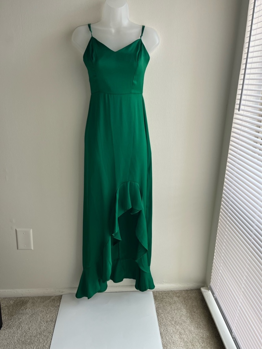 Lipsy Green Long Ruffle High-Low Slip Formal Cocktail Dress Hem Size 2 Small